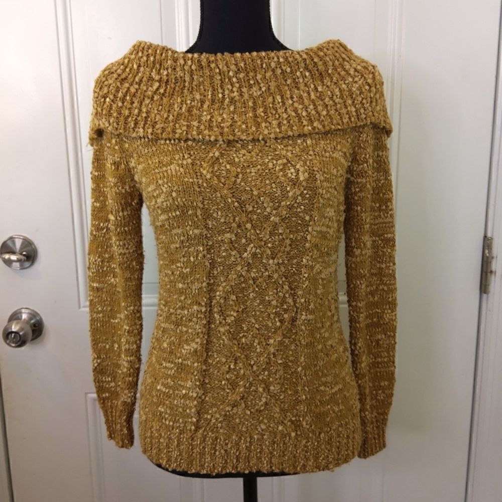 Once 1 Again gold long sleeve cowl neck sweater